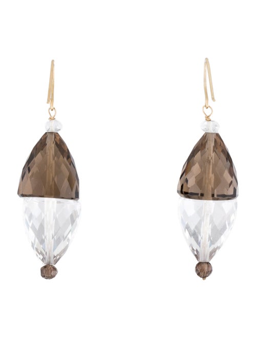 Earrings 14K Smokey Quartz & Quartz Drop Earrings