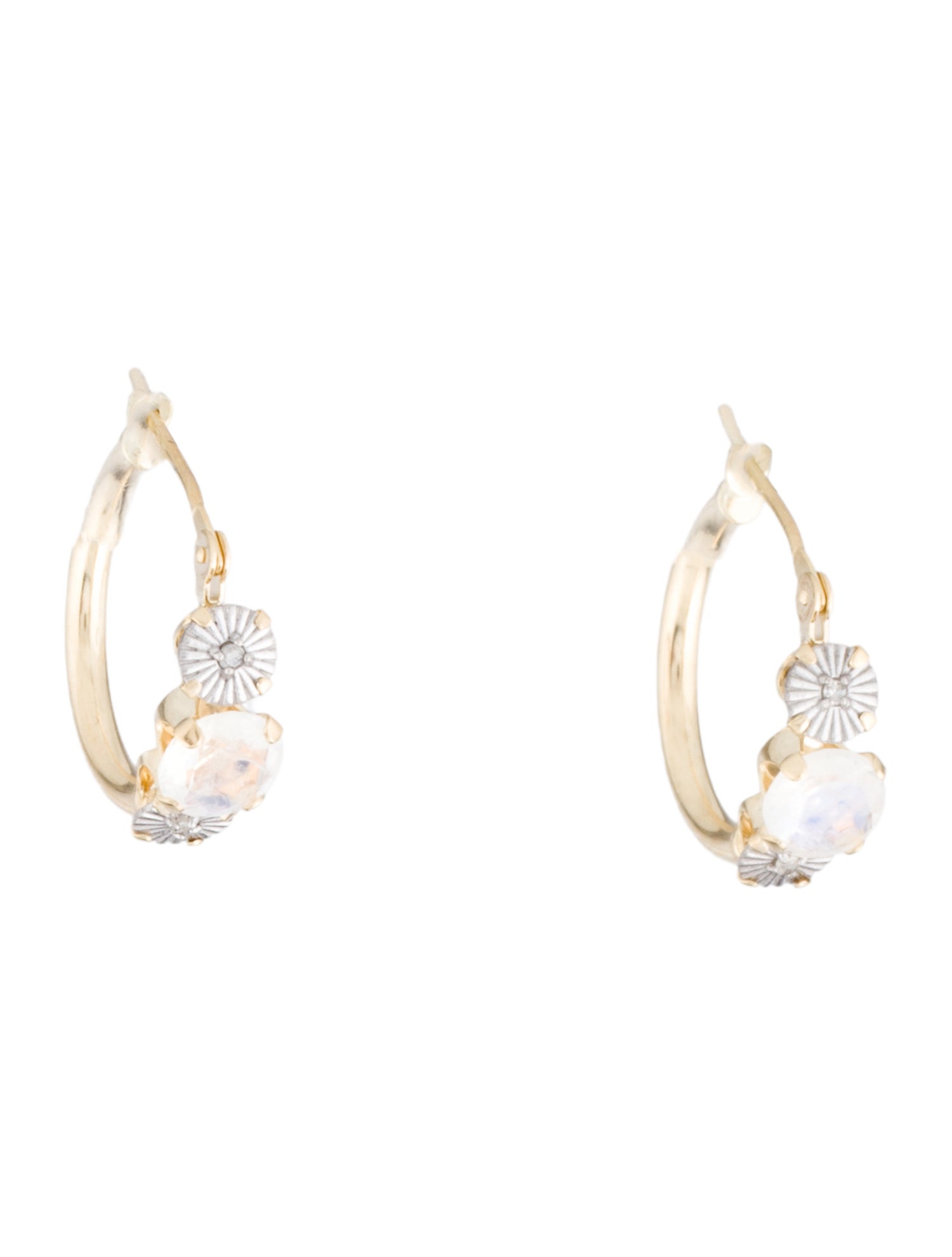 Earrings 14K Moonstone Labradorite & Diamond Hoop Earrings