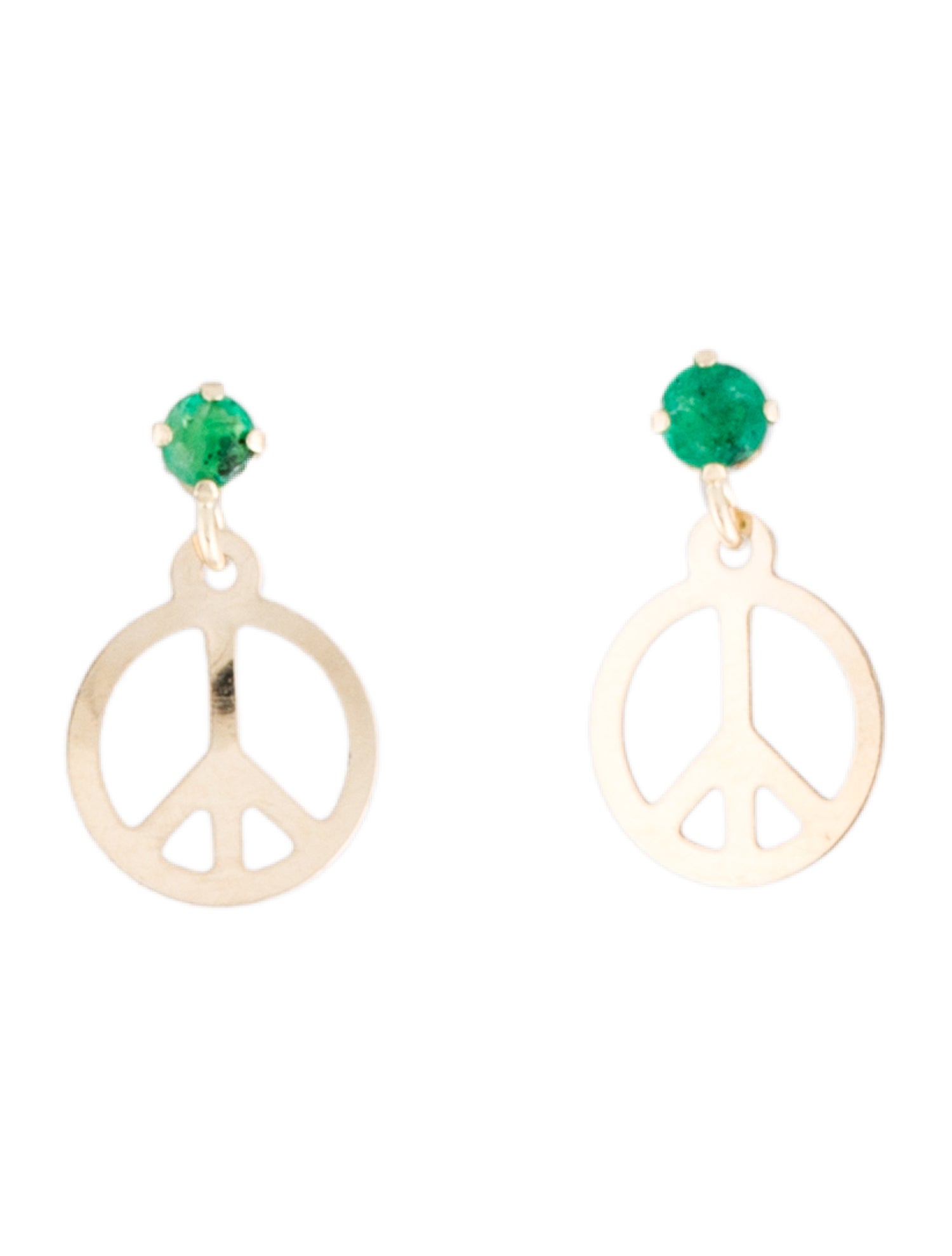 Earrings 10K Emerald Peace Sign Drop Earrings