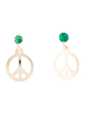 Earrings 10K Emerald Peace Sign Drop Earrings