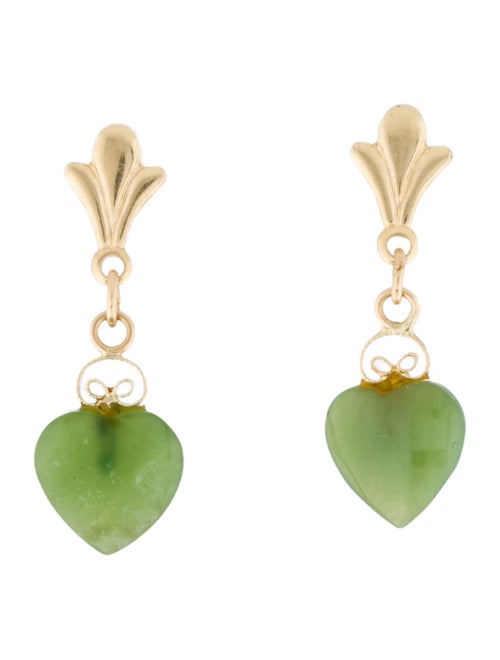 Earrings 14K Nephrite Heart Drop Earrings