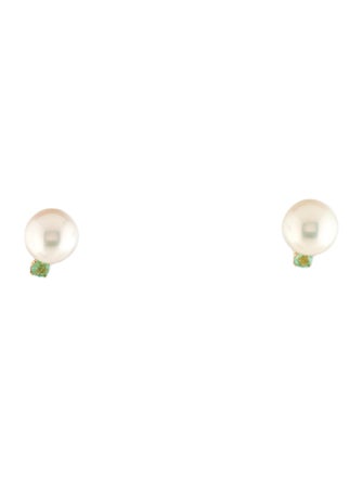 Earrings 14K Pearl & Emerald Stud Earrings