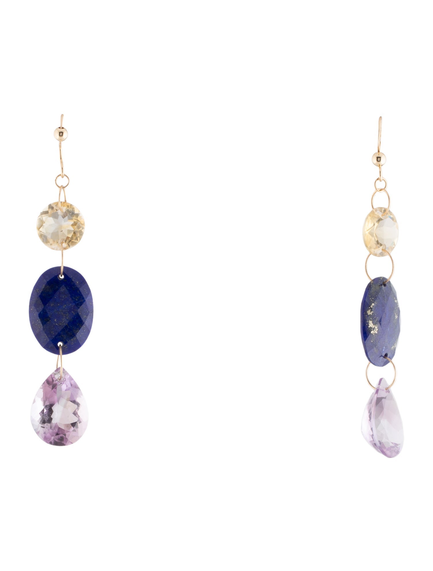 Earrings 14K Lapis Lazuli, Citrine & Amethyst Bead Drop Earrings