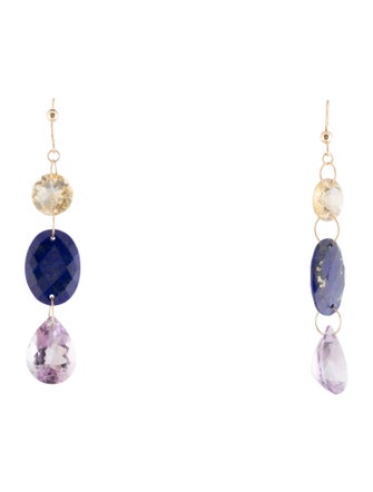 Earrings 14K Lapis Lazuli, Citrine & Amethyst Bead Drop Earrings