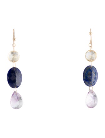 Earrings 14K Lapis Lazuli, Citrine & Amethyst Bead Drop Earrings
