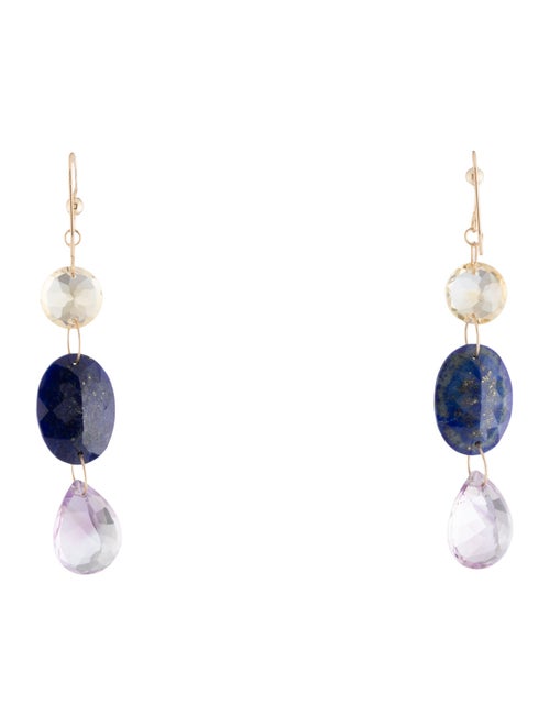 Earrings 14K Lapis Lazuli, Citrine & Amethyst Bead Drop Earrings