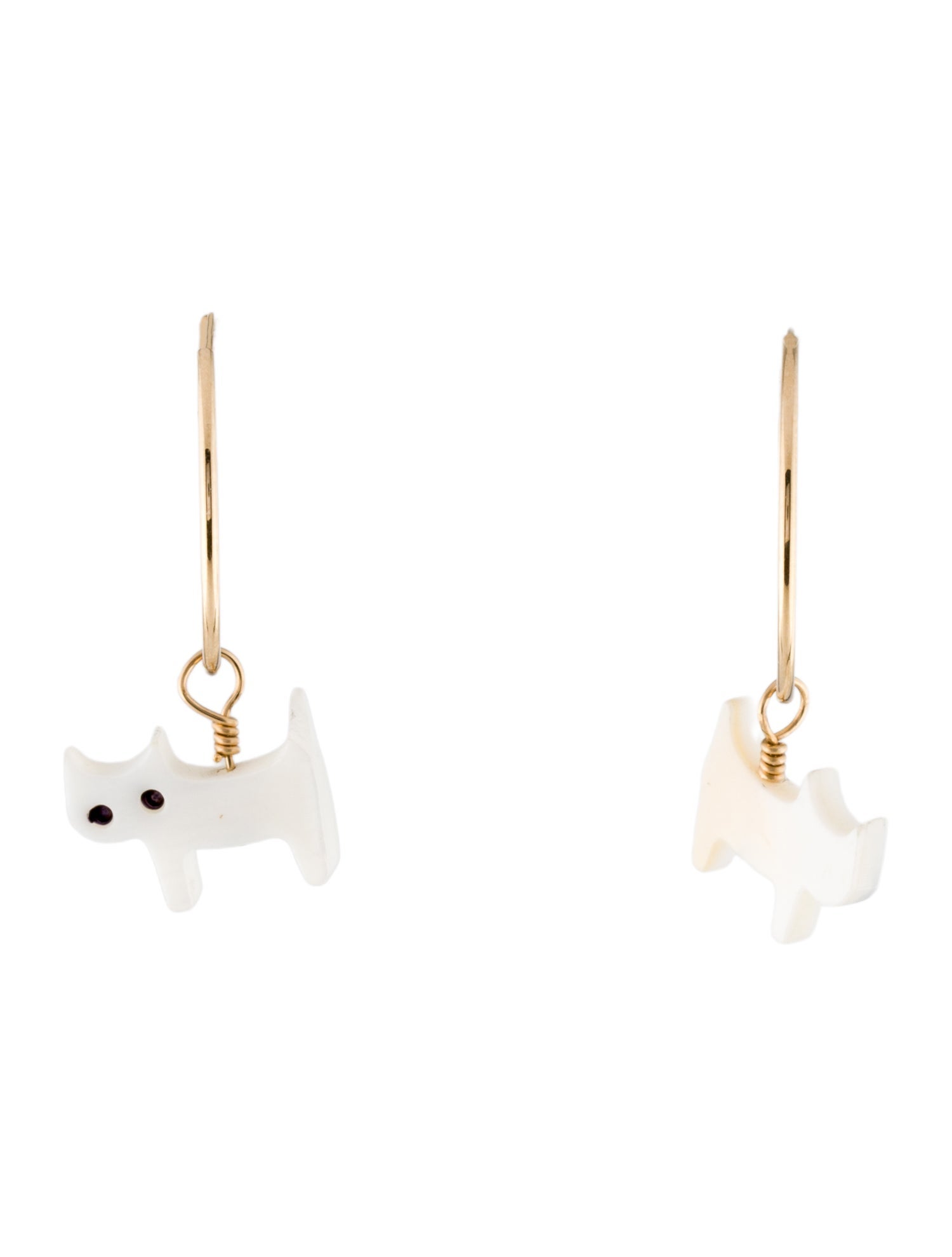 Earrings 14K Mother of Pearl Cat Hoop Drop