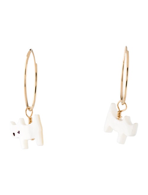 Earrings 14K Mother of Pearl Cat Hoop Drop Earrings