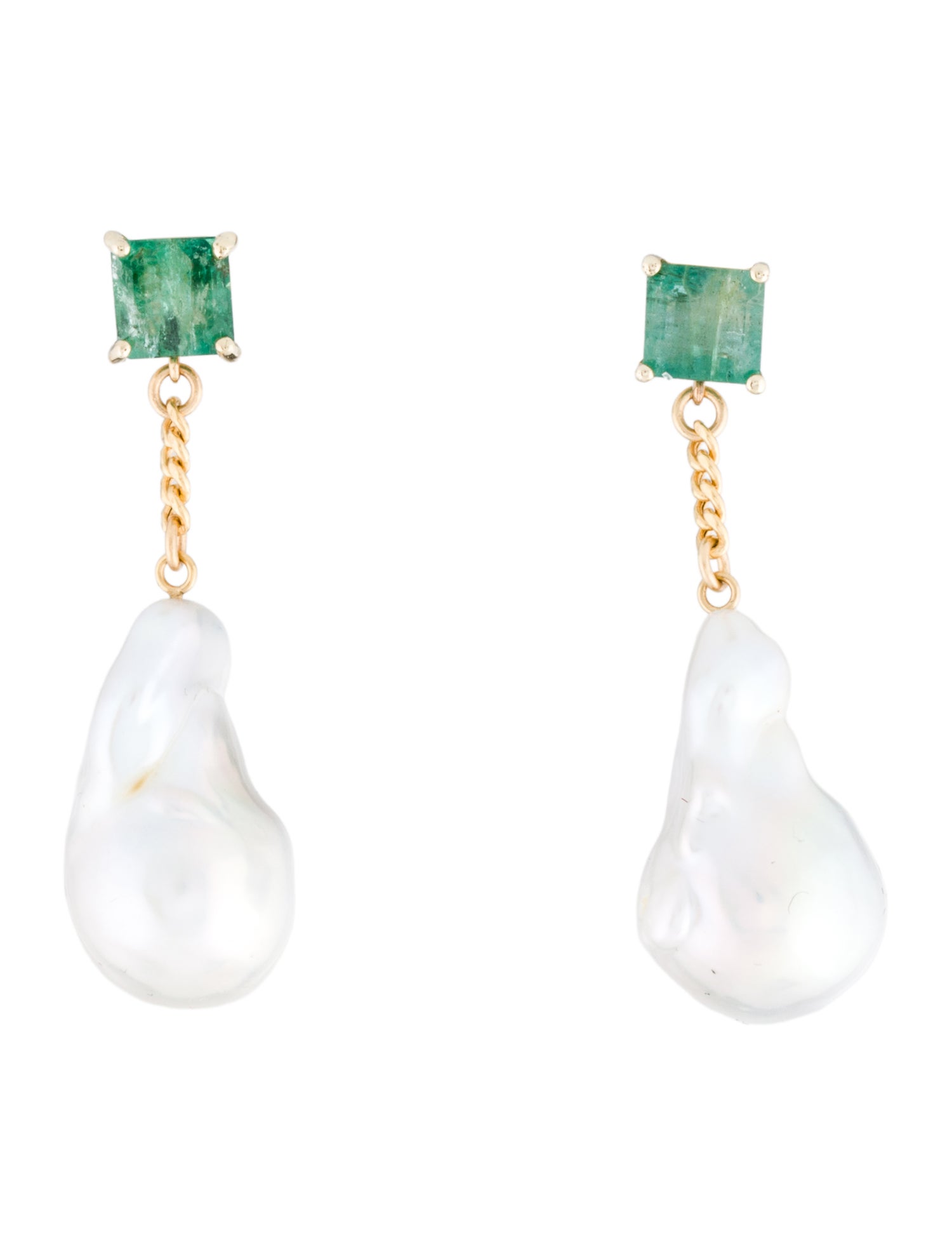 Earrings 14K Pearl & 2.02ctw Emerald Drop