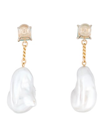 Earrings 14K Pearl & 2.02ctw Emerald Drop Earrings