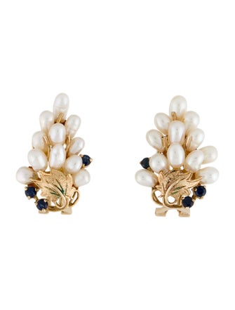 Earrings 14K Pearl & Sapphire Earclips