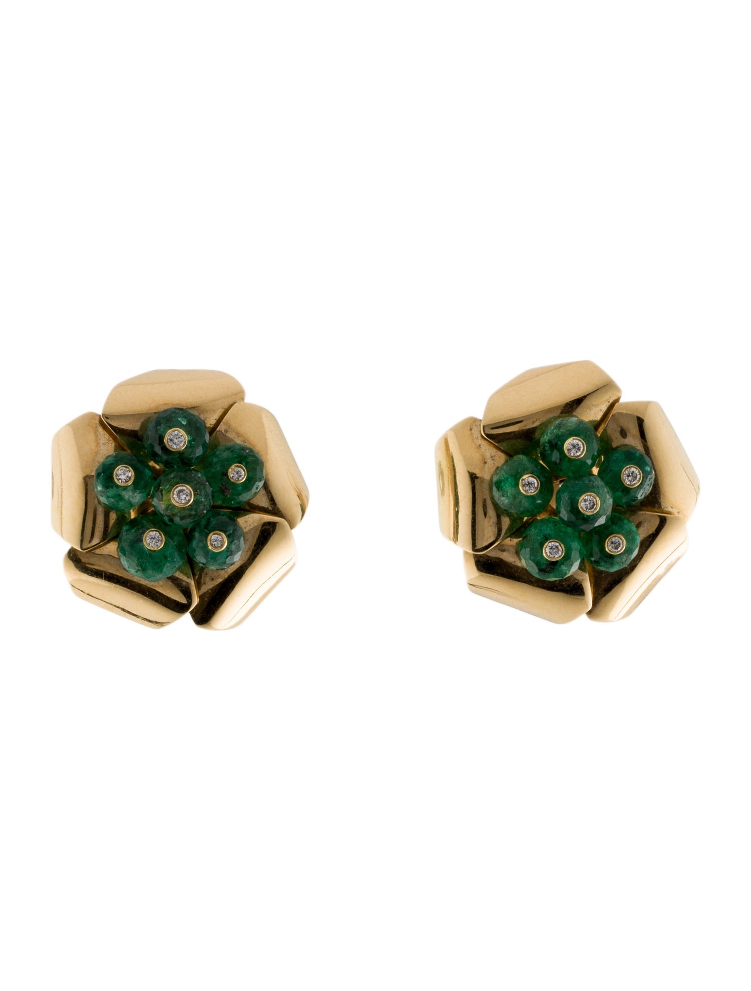Earrings 18K Emerald & Diamond Flower Clip-On Earrings