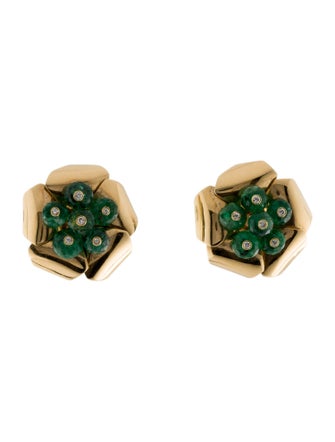 Earrings 18K Emerald & Diamond Flower Clip-On Earrings