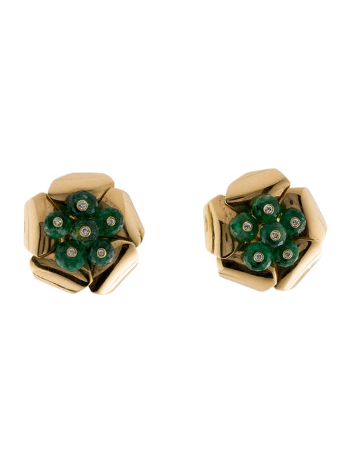 Earrings 18K Emerald & Diamond Flower Clip-On Earrings