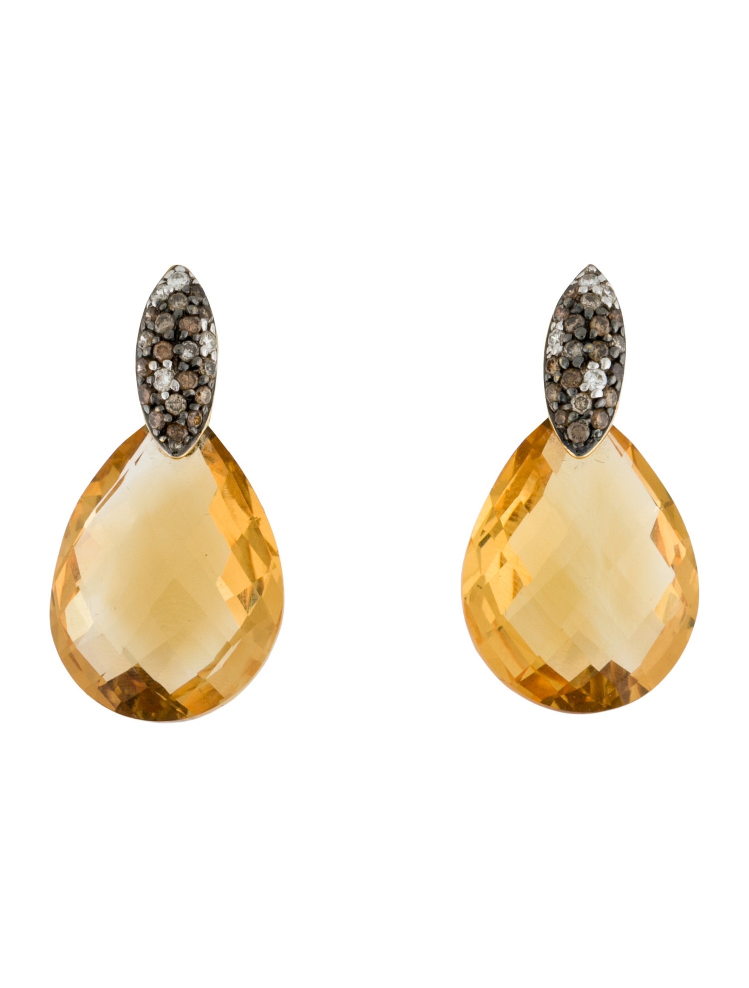 Earrings 18K Citrine & Diamond Drop