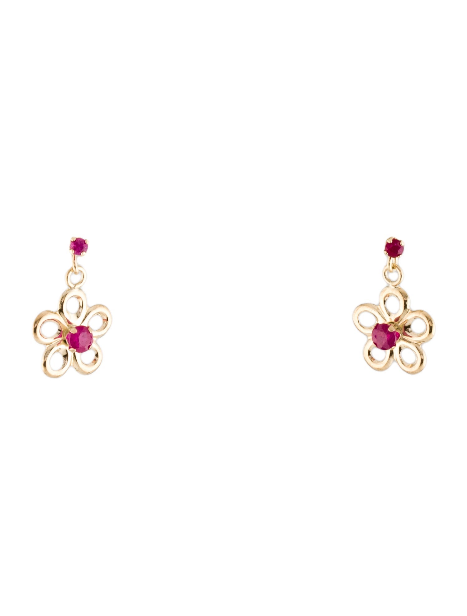 Earrings 14K Ruby Flower Drop