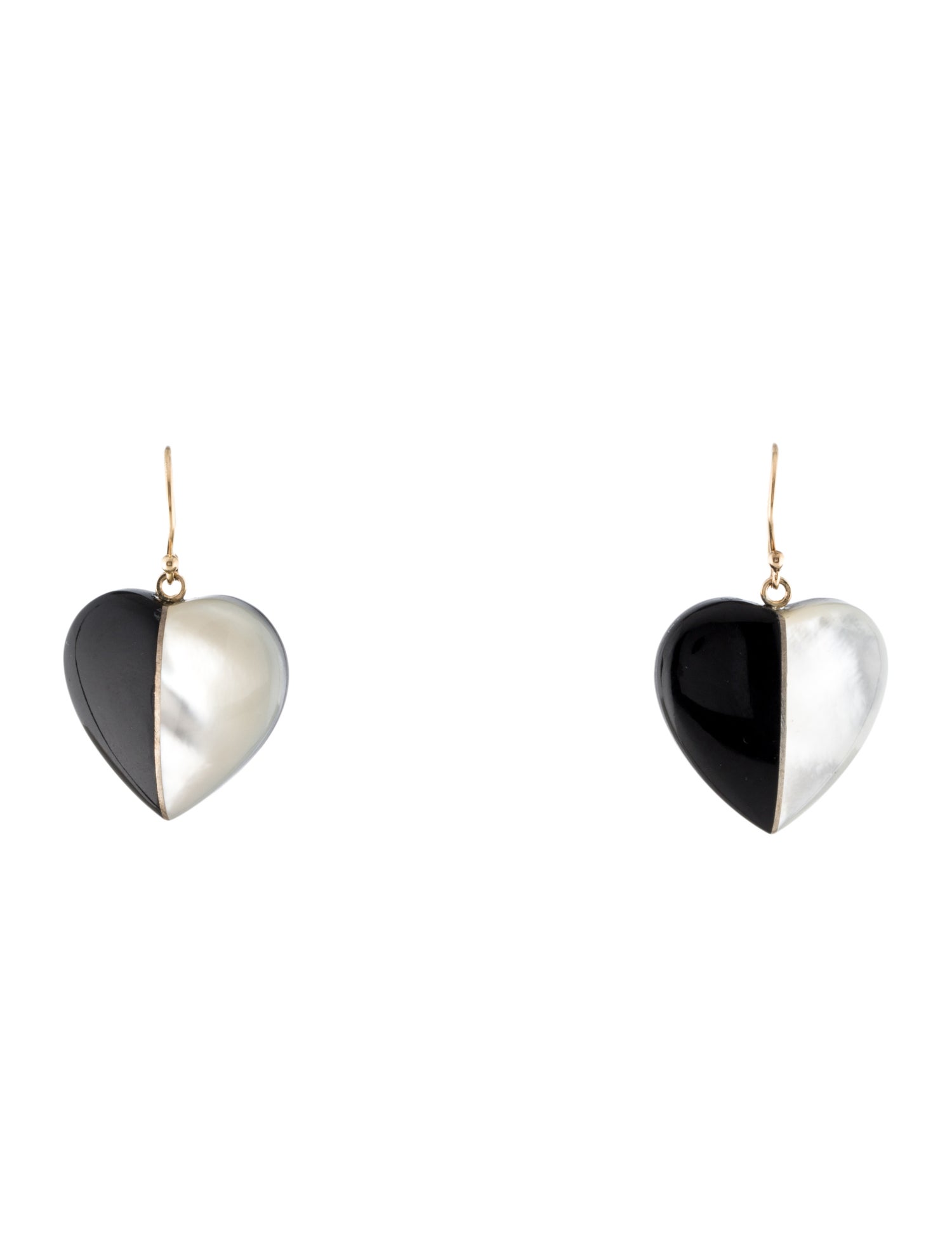 Earrings 14K Mother of Pearl & Onyx Heart Drop