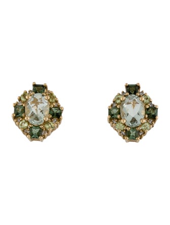 Earrings 10K Prasiolite, Tourmaline, Peridot, & Diamond Stud Earrings