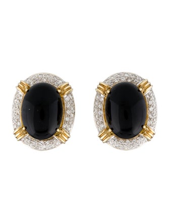 Earrings 14K Onyx & Diamond Earclip Earrings
