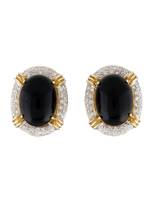 Earrings 14K Onyx & Diamond Earclip Earrings