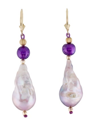 Earrings 14K Pearl & Dyed Pearl Drop Earrings