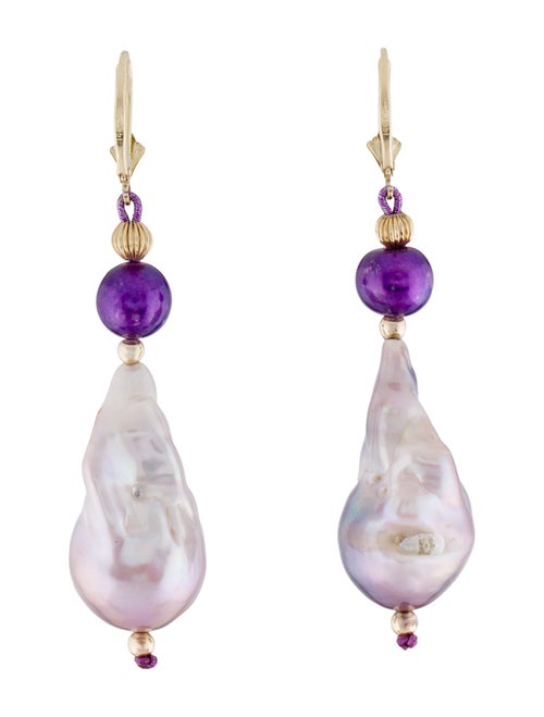 Earrings 14K Pearl & Dyed Pearl Drop Earrings