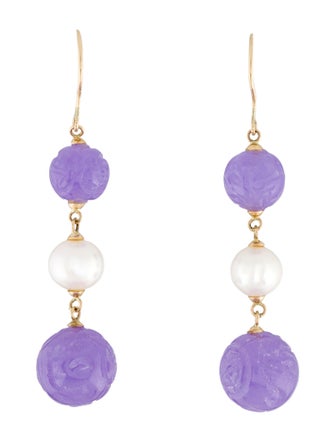 Earrings 14K Pearl & Dyed Jadeite Drop Earrings