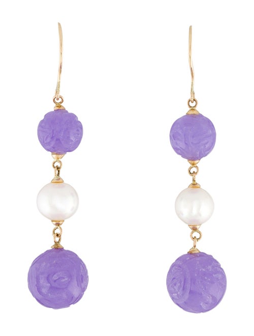 Earrings 14K Pearl & Dyed Jadeite Drop Earrings