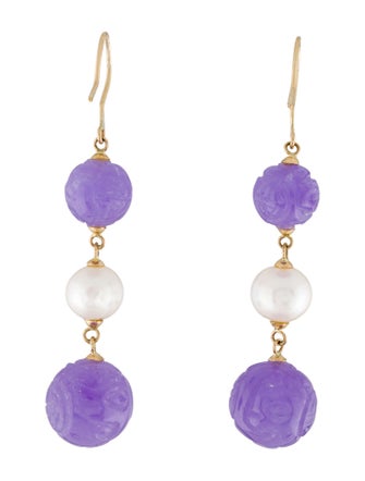 Earrings 14K Pearl & Dyed Jadeite Drop Earrings