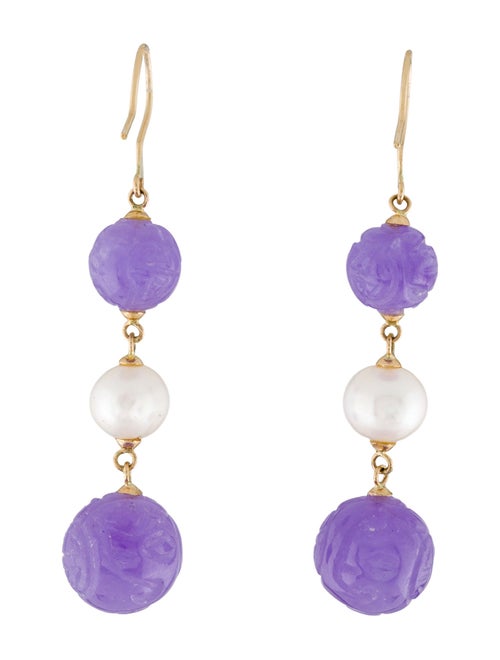 Earrings 14K Pearl & Dyed Jadeite Drop Earrings