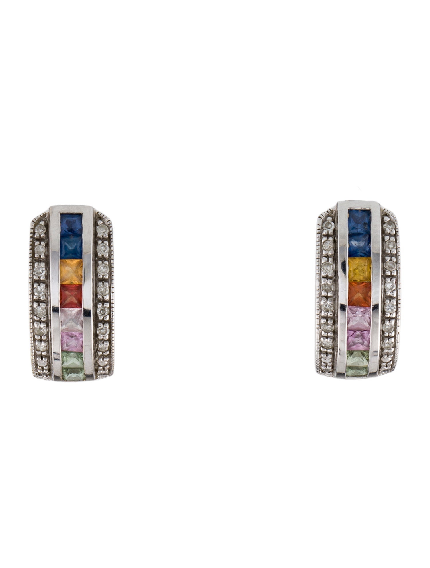 Earrings 14K Sapphire & Diamond Hoop