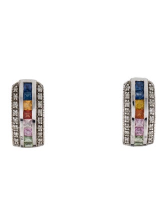 Earrings 14K Sapphire & Diamond Hoop Earrings