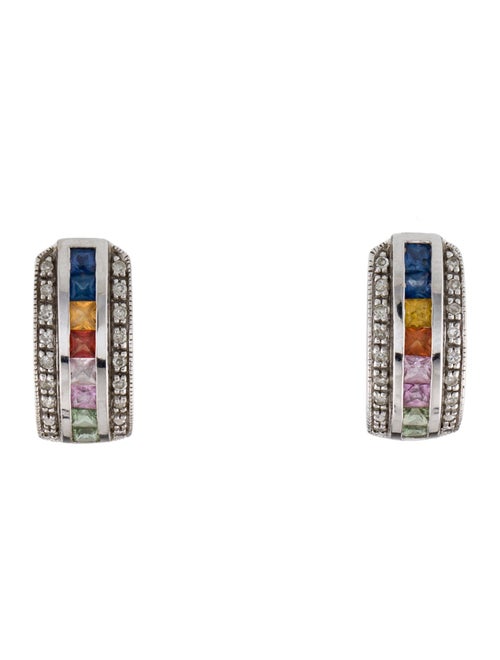 Earrings 14K Sapphire & Diamond Hoop Earrings