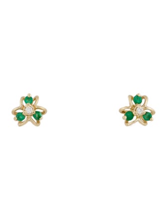 Earrings 14K Emerald & Diamond Stud Earrings