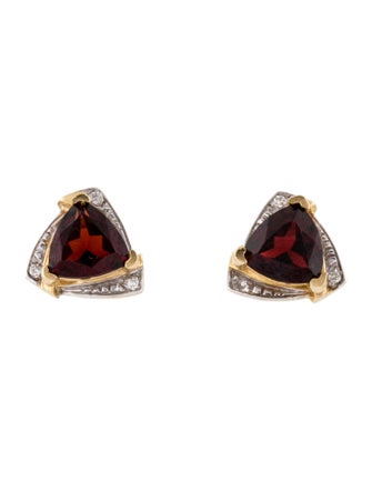 Earrings 14K Garnet & Diamond Stud Earrings