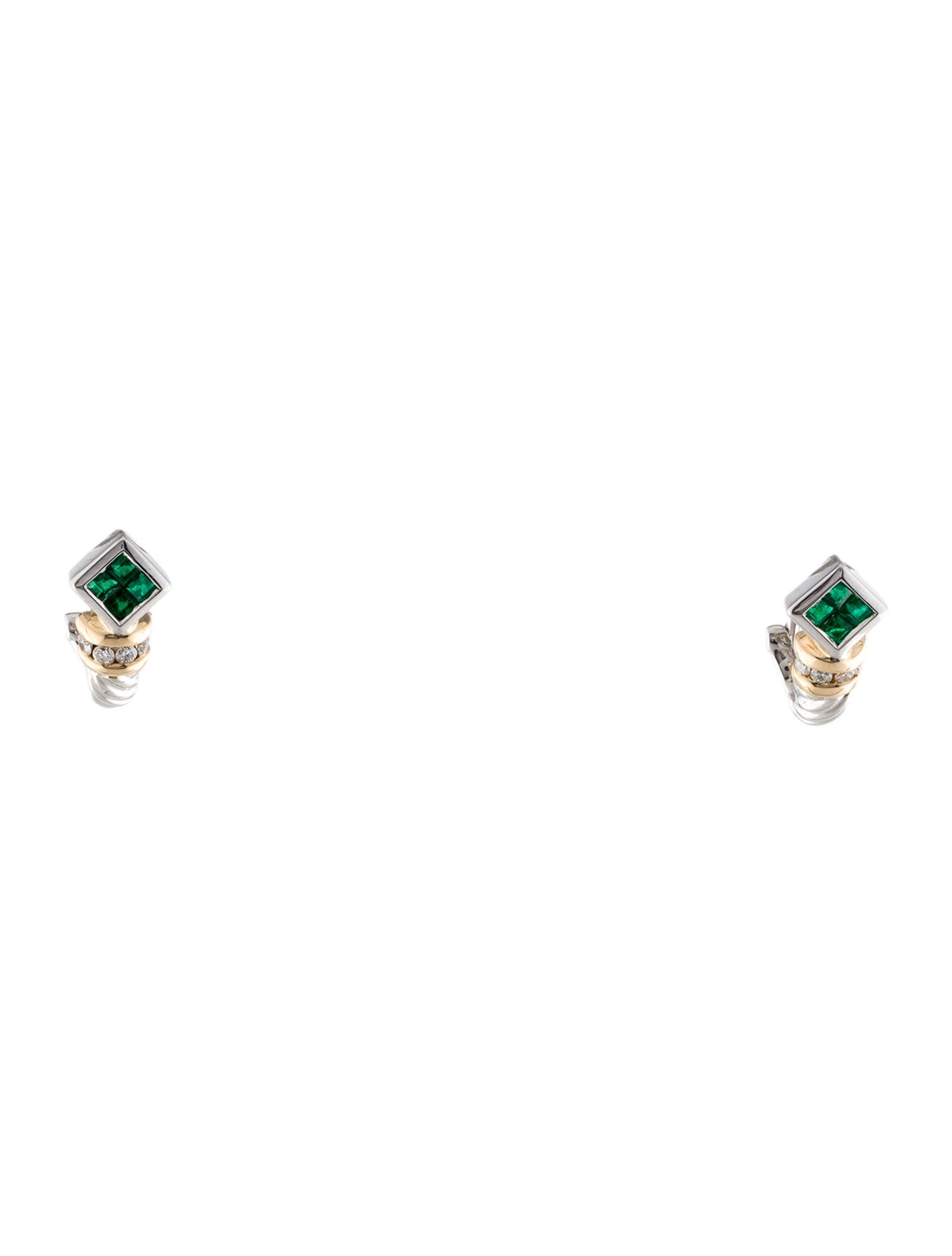 Earrings 14K Emerald & Diamond Two-Tone Earclips
