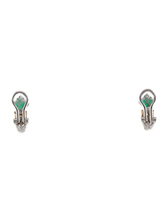 Earrings 14K Emerald & Diamond Two-Tone Earclips