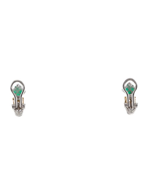 Earrings 14K Emerald & Diamond Two-Tone Earclips