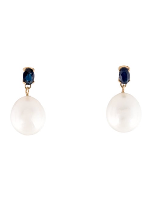Earrings 14K Pearl & Sapphire Drop Earrings