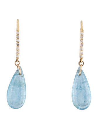 Earrings 14K Aquamarine & Diamond Drop Earrings