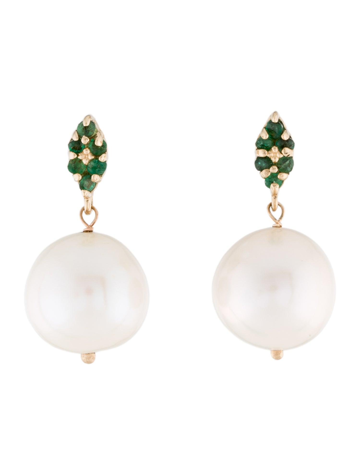 Earrings 14K Pearl & Emerald Drop