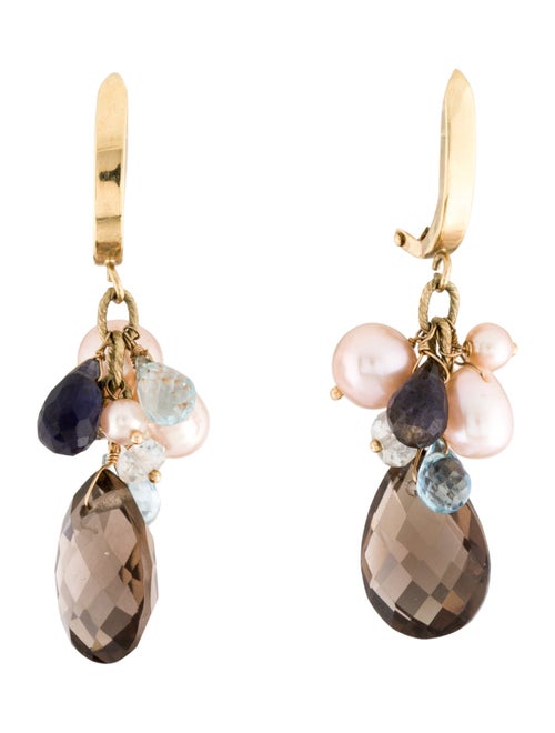 Earrings 14K Pearl & Multistone Drop Earrings