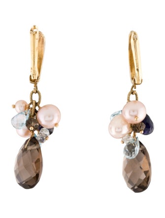 Earrings 14K Pearl & Multistone Drop Earrings