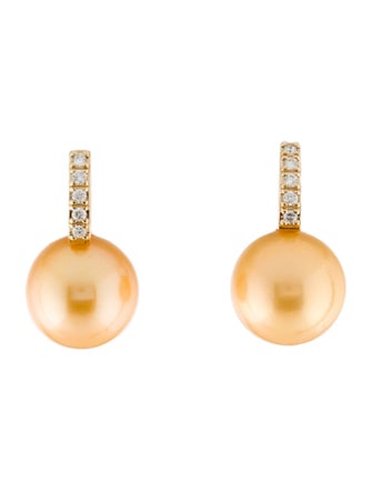 Earrings 14K Pearl & Diamond Huggie Drop Earrings