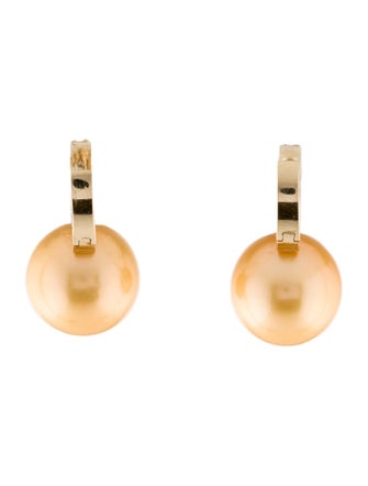 Earrings 14K Pearl & Diamond Huggie Drop Earrings