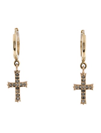 Earrings 14K Diamond Cross Huggie Drop Earrings
