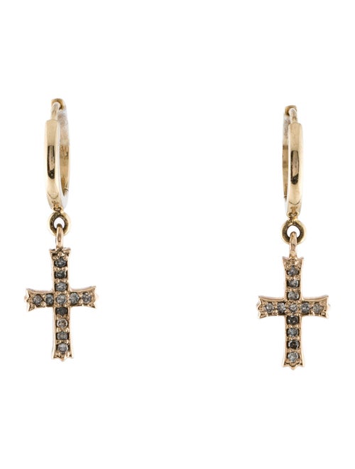 Earrings 14K Diamond Cross Huggie Drop Earrings