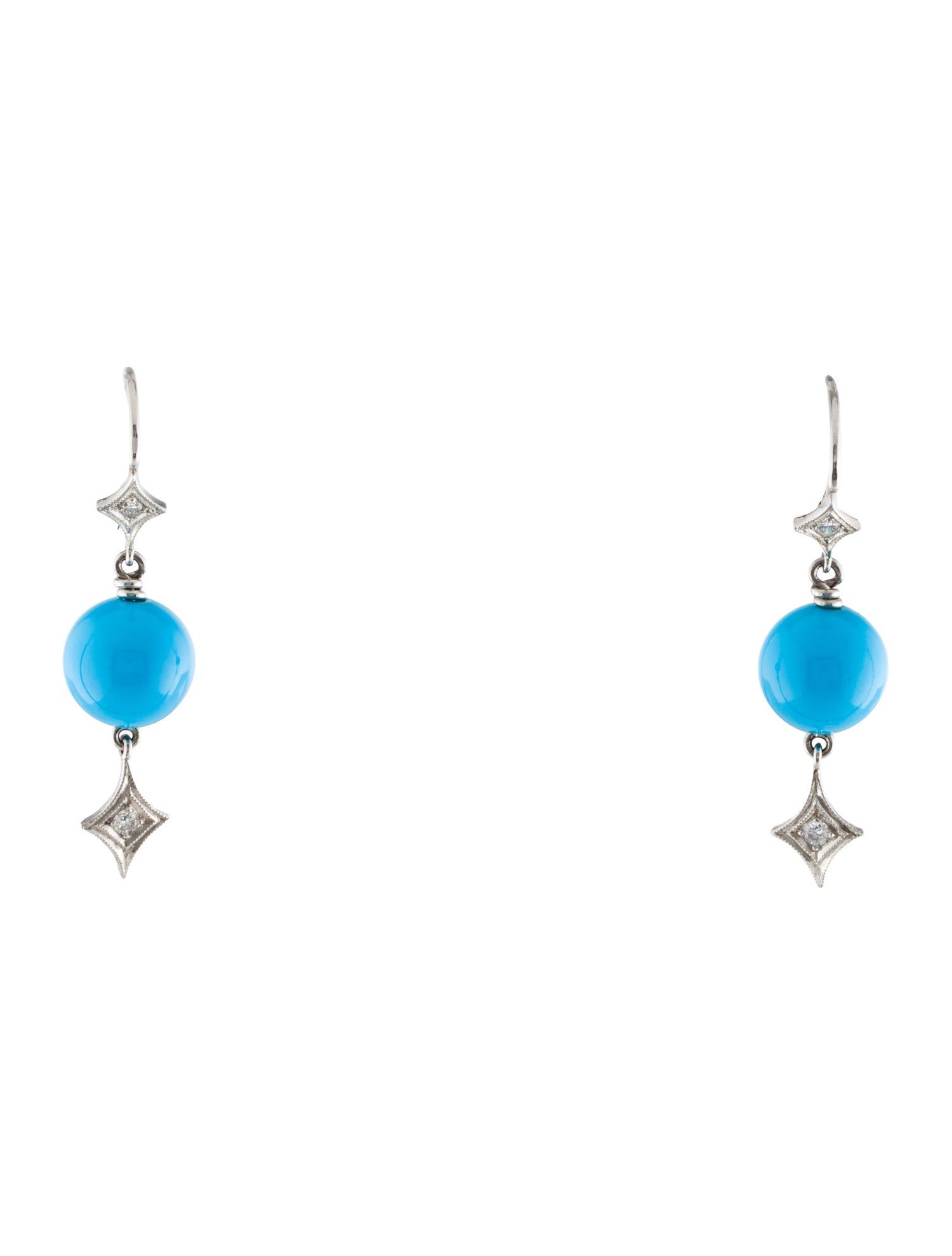 Cathy Waterman Platinum Turquoise & Diamond Drop Earrings