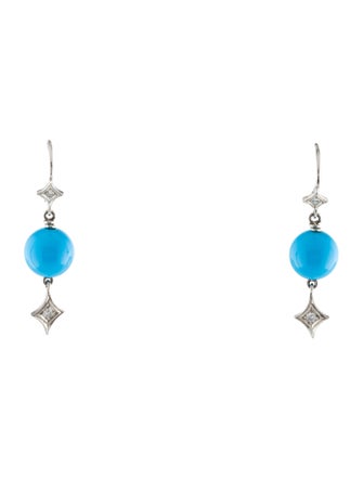 Cathy Waterman Platinum Turquoise & Diamond Drop Earrings