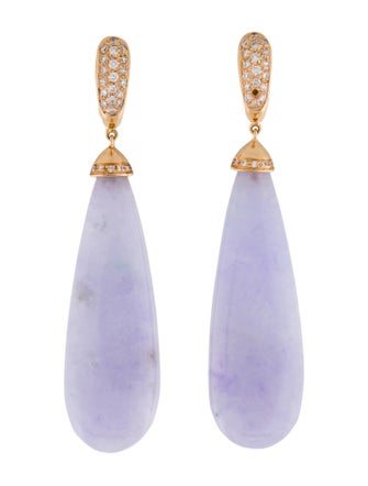 Earrings 18K Dyed Jadeite & Diamond Tear Drop Earrings
